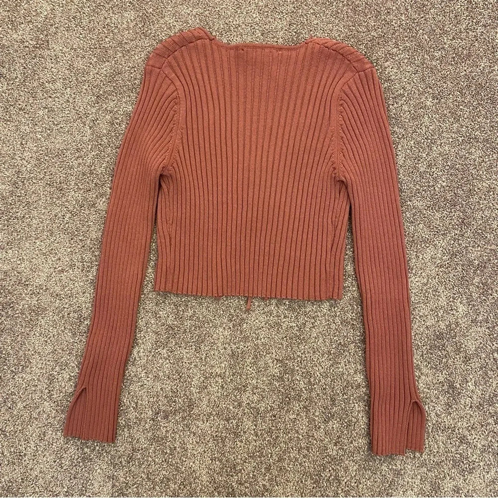 Zara Women's Ribbed Knit Tie Front Long Sleeve Crop Cardigan Sweater Top Size M